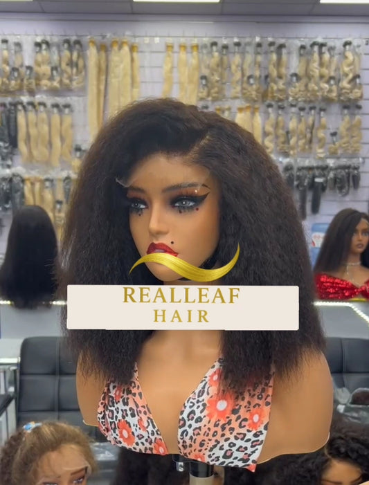 5x5 HD Glueless Lace Afro Yaki Wig – 12 Inch Pressed Coarse Texture