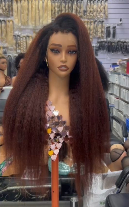 Afro blowout HD lace frontal wig in chocolate brown, 13x4 transparent lace, realistic afro-textured virgin hair